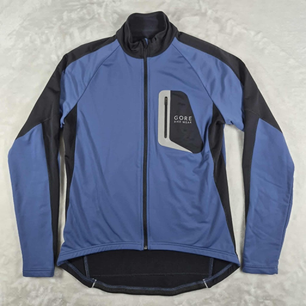 Gore Bike Wear Cycling Full Zip Jacket Men's Large Blue Pockets Long Sleeve